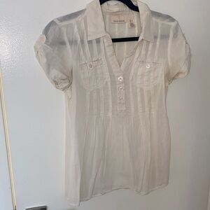 DKNY Sheer Cream Blouse with Button Accents